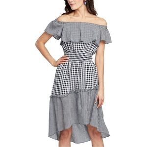 Rachel Rachel Roy Black & White Ava Cotton Off Shoulder Gingham Dress size XS